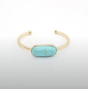 Gold Cuff Bracelet with Turquoise Stone 💛🩵